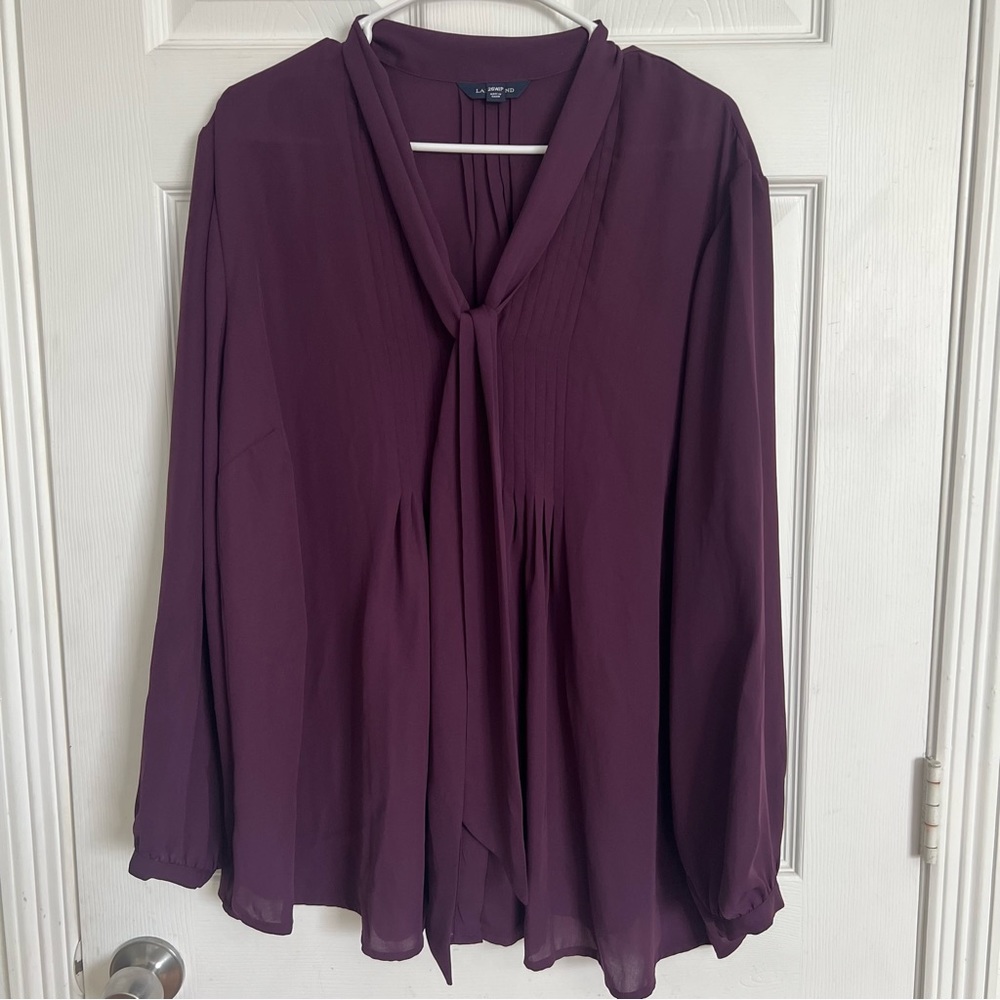 Lands End | Bow Tie Blouse Plum Top Size 26 W/P Button Down Shirt